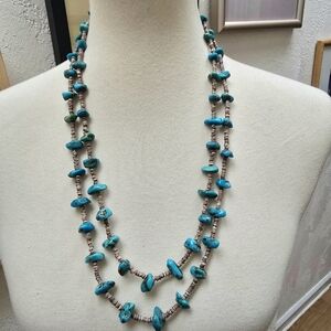 Native American Turquoise and Heishi Nugget Necklace 84 Grams Unisex